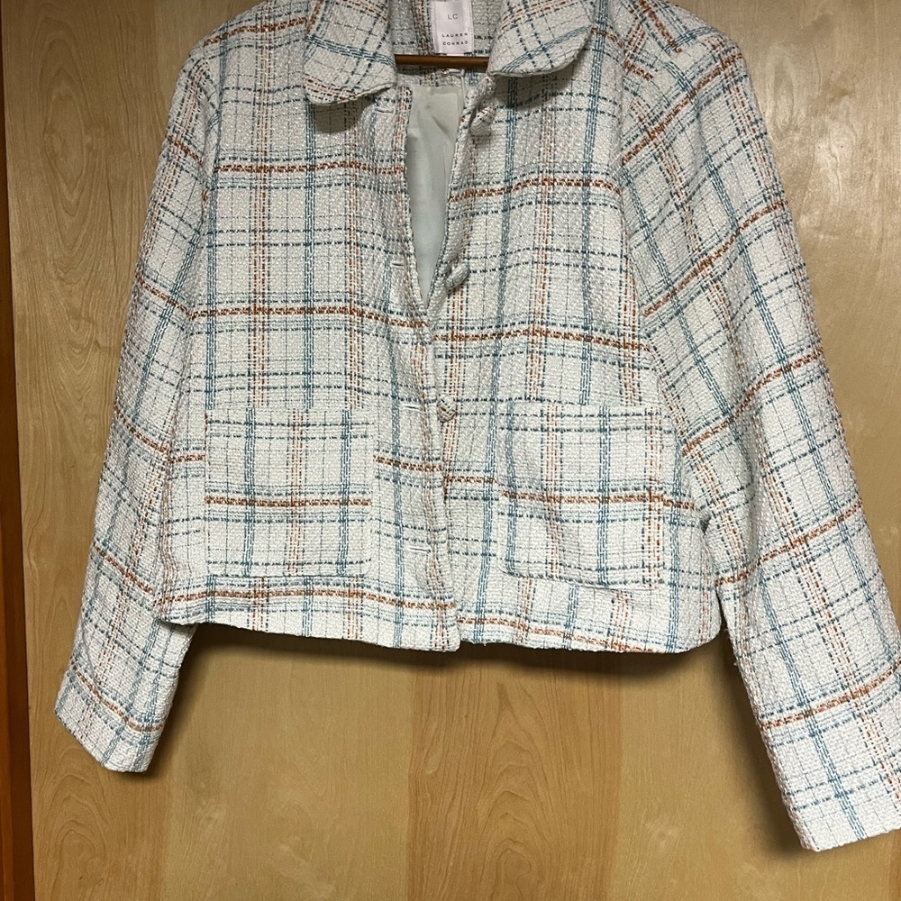 LC Lauren Conrad Blue and Cream Blazer with Vintage Flair